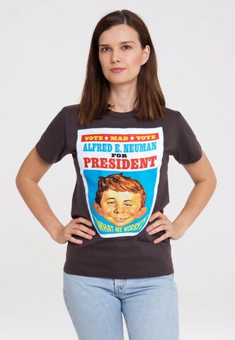 LOGOSHIRT T-Shirt 'Mad - Alfred E. Neumann For President' in Grau: predná strana