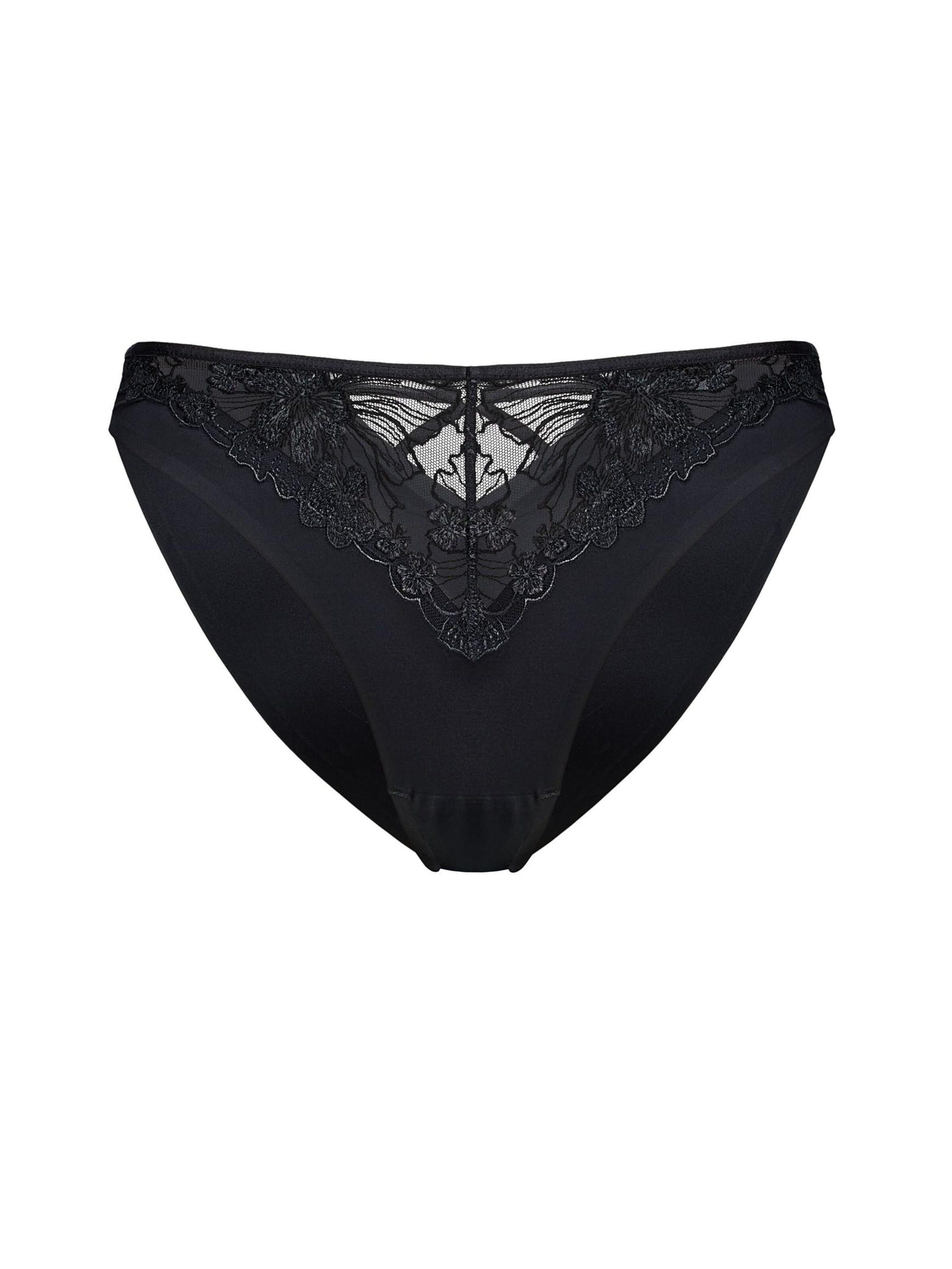 ESOTIQ Panty 'Slip Cindarella, feine Stickerei, florales Muster, glatte Microfaser'‌‌‌‌‌ in Schwarz: Vorderseite