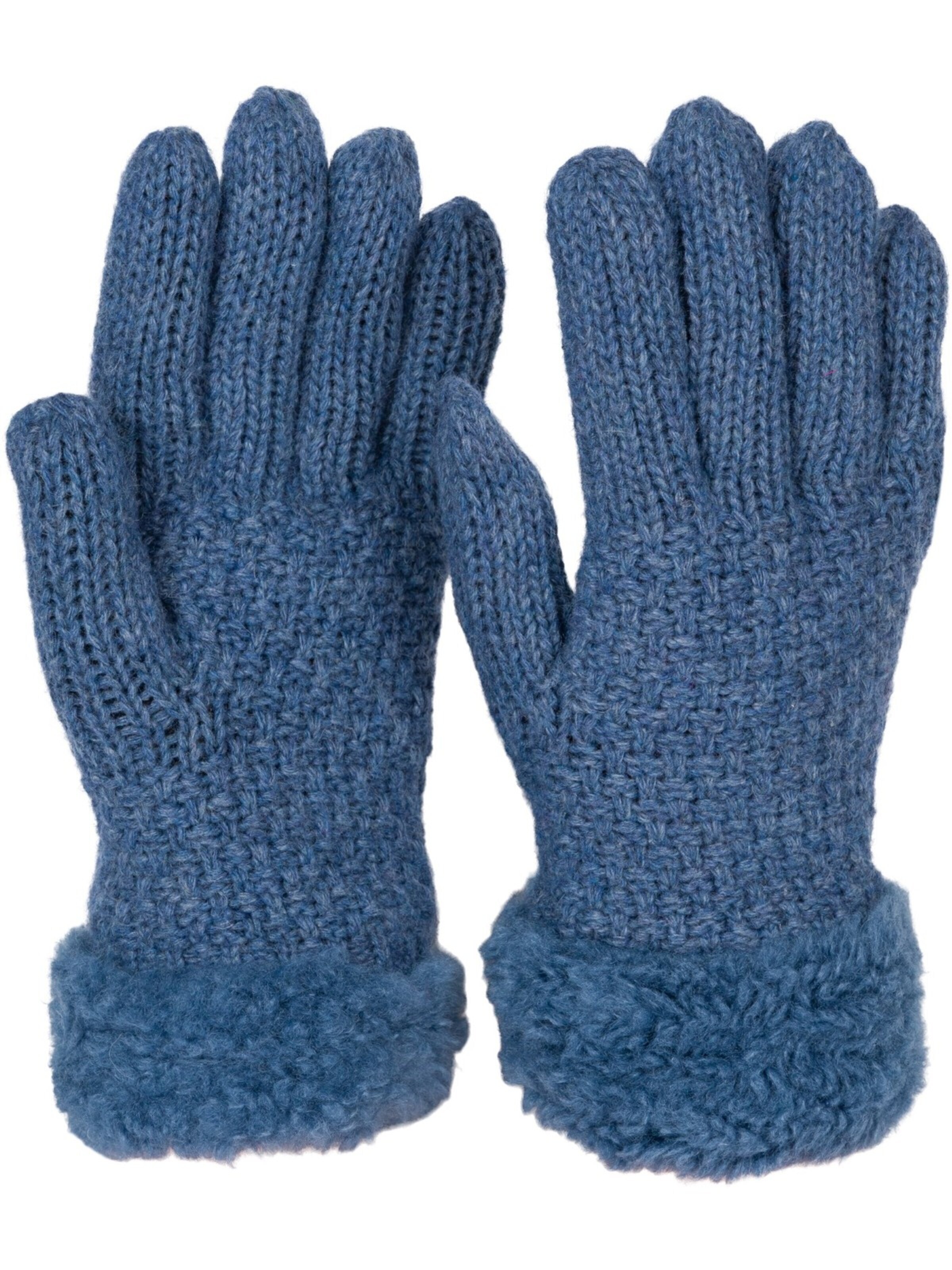 styleBREAKER Fingerhandschuhe 'Strickhandschuhe mit Perlmuster und Fleece'‌‌‌‌‌ in Blau: Vorderseite