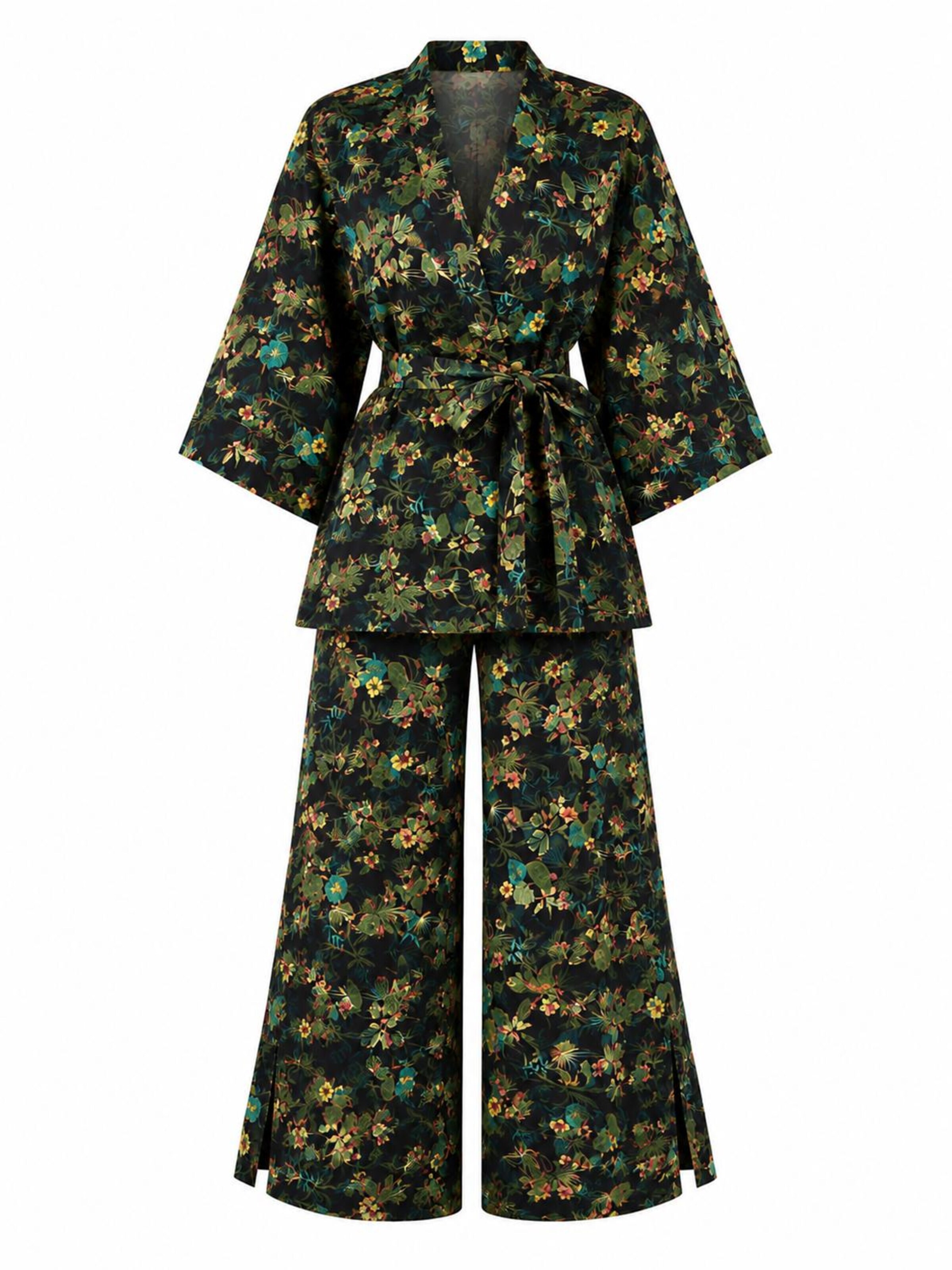 Hobo Sapiens - Kimono 'Jamira kimono & pants co-ord' en negro: frente