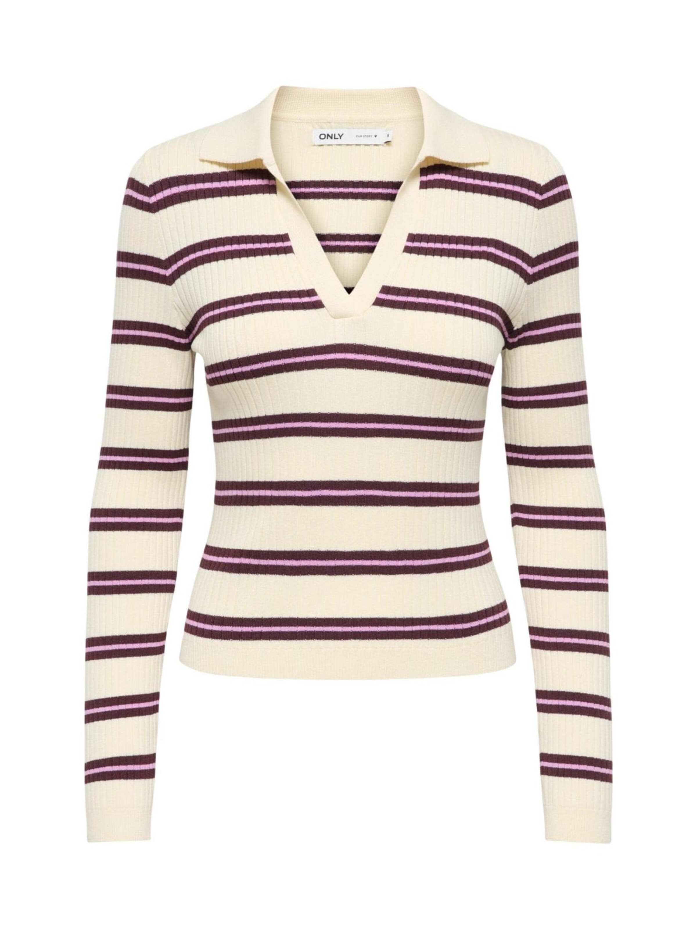 Pullover 'ONLKAYA LS STRIPE POLO KNT NOOS 15380052' di ONLY in beige: frontale