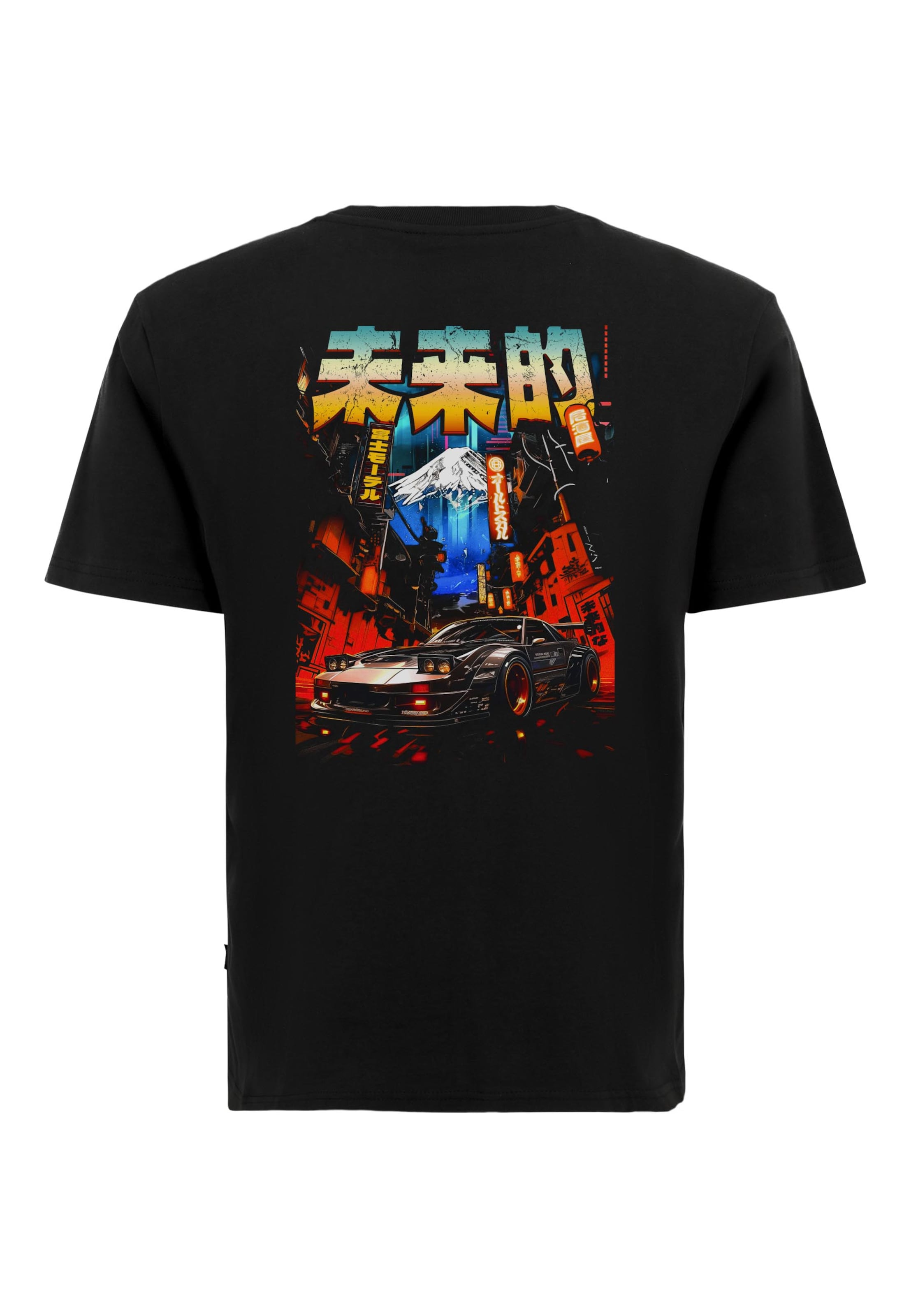 Oldskull Shirt 'Asian City Nights Racing Car' in Black: front
