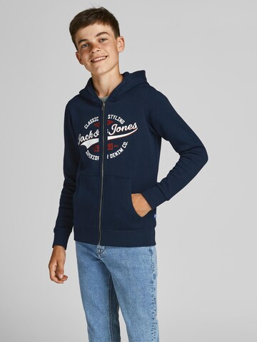 Jack & Jones Junior Zip-Up Hoodie in Blue: front