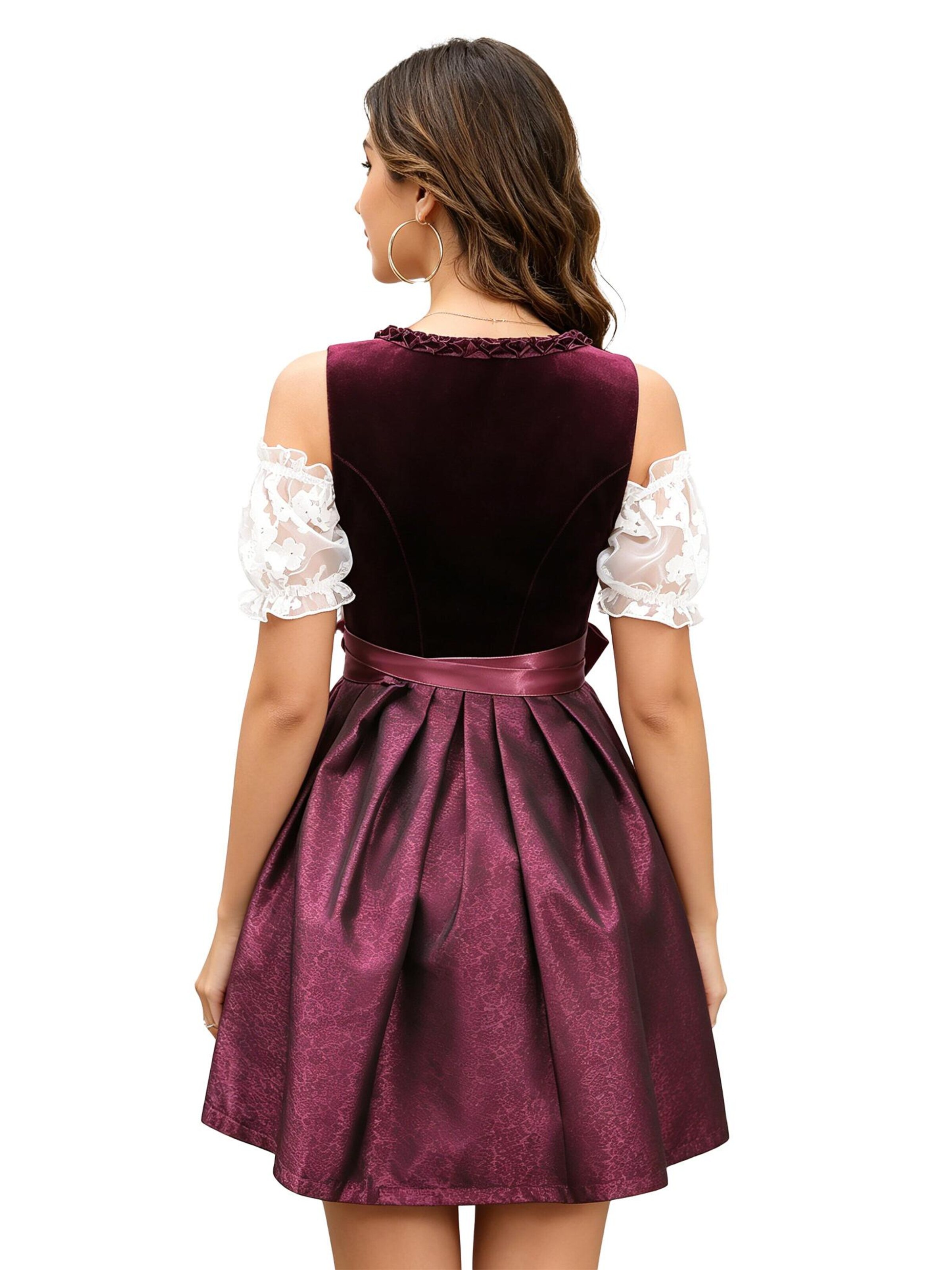 KoJooin Dirndl 'Oktoberfest-Kostüme Damen Dirndlkleider 3-teilig Deutsche Tracht Bayerische Weiße Bluse Schürze'‌‌‌‌‌‌‌‌‌ in Rot