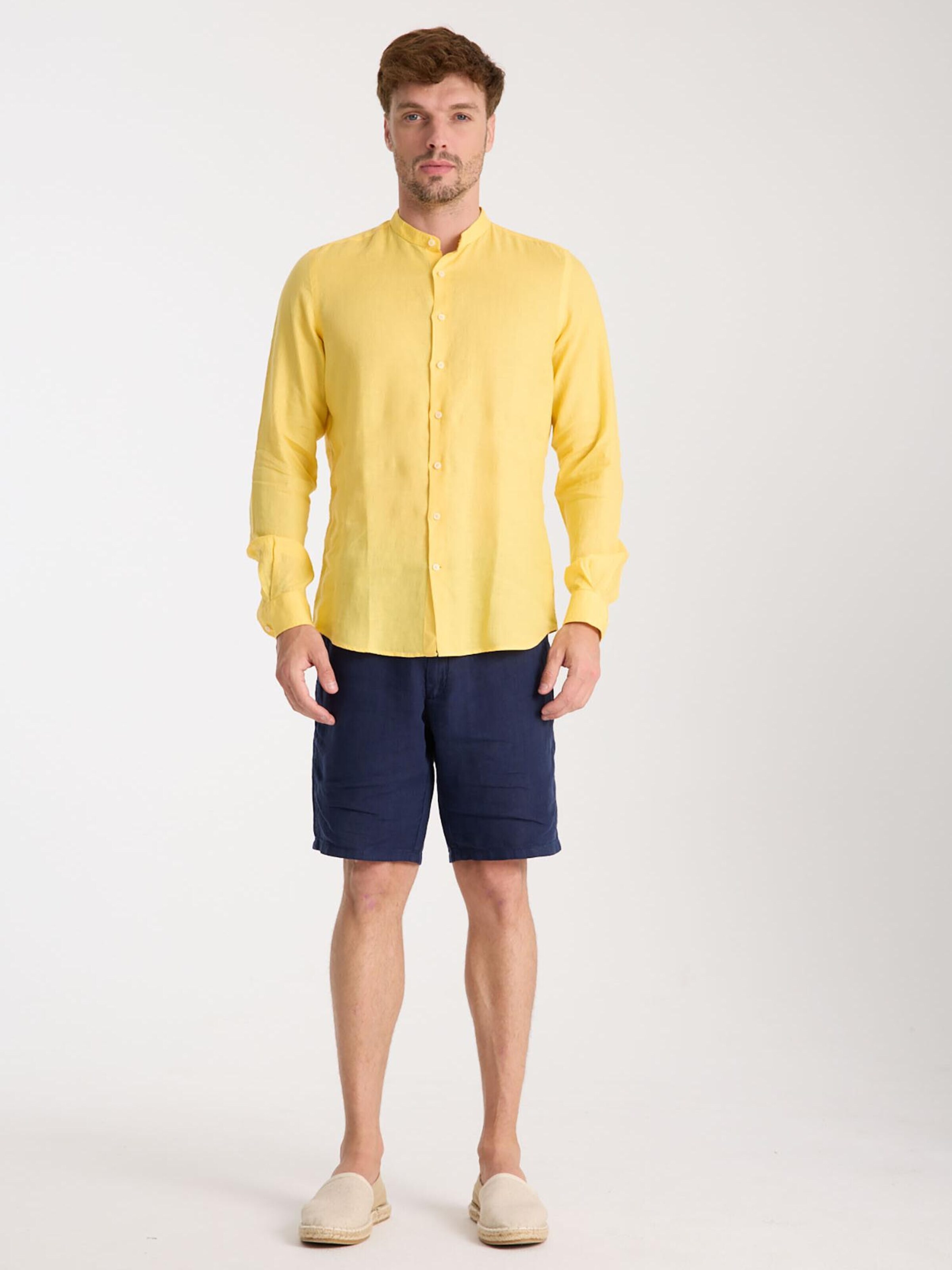 Slim fit Camicia business 'Caravaggio Linen Man Shirt Green' di 7Camicie in giallo