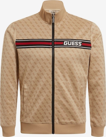 GUESS Zip-Up Hoodie in Beige: front