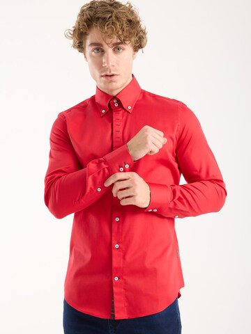 Slim fit Camicia 'Roma Iconic Satin Man Shirt Grey' di 7Camicie in rosso: frontale