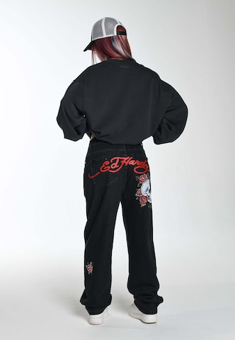 Ed Hardy Lużny krój Jeansy 'Blooming Death' w kolorze czarny