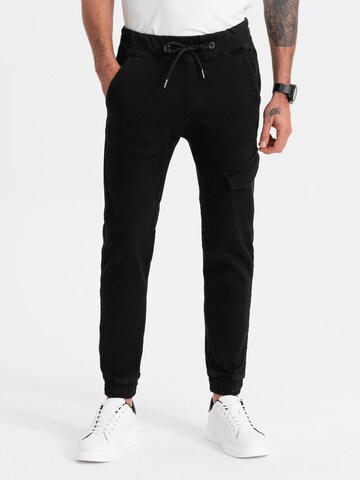 Ombre Tapered Cargo Jeans 'PADJ-0112' in Black: front