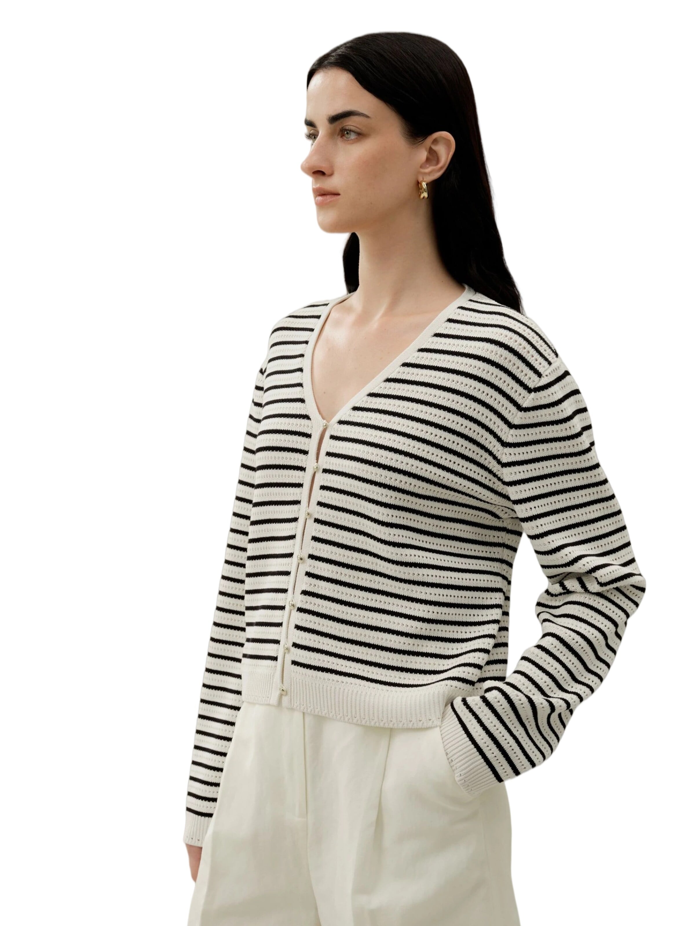 Lilysilk Gebreid vest 'Toscana Pointelle Streifen Strickjacke' in Wit
