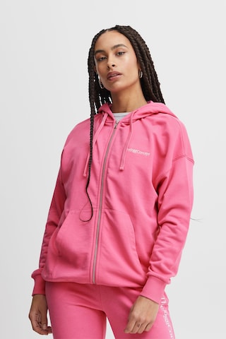 The Jogg Concept Athletic Zip-Up Hoodie in Pink: front