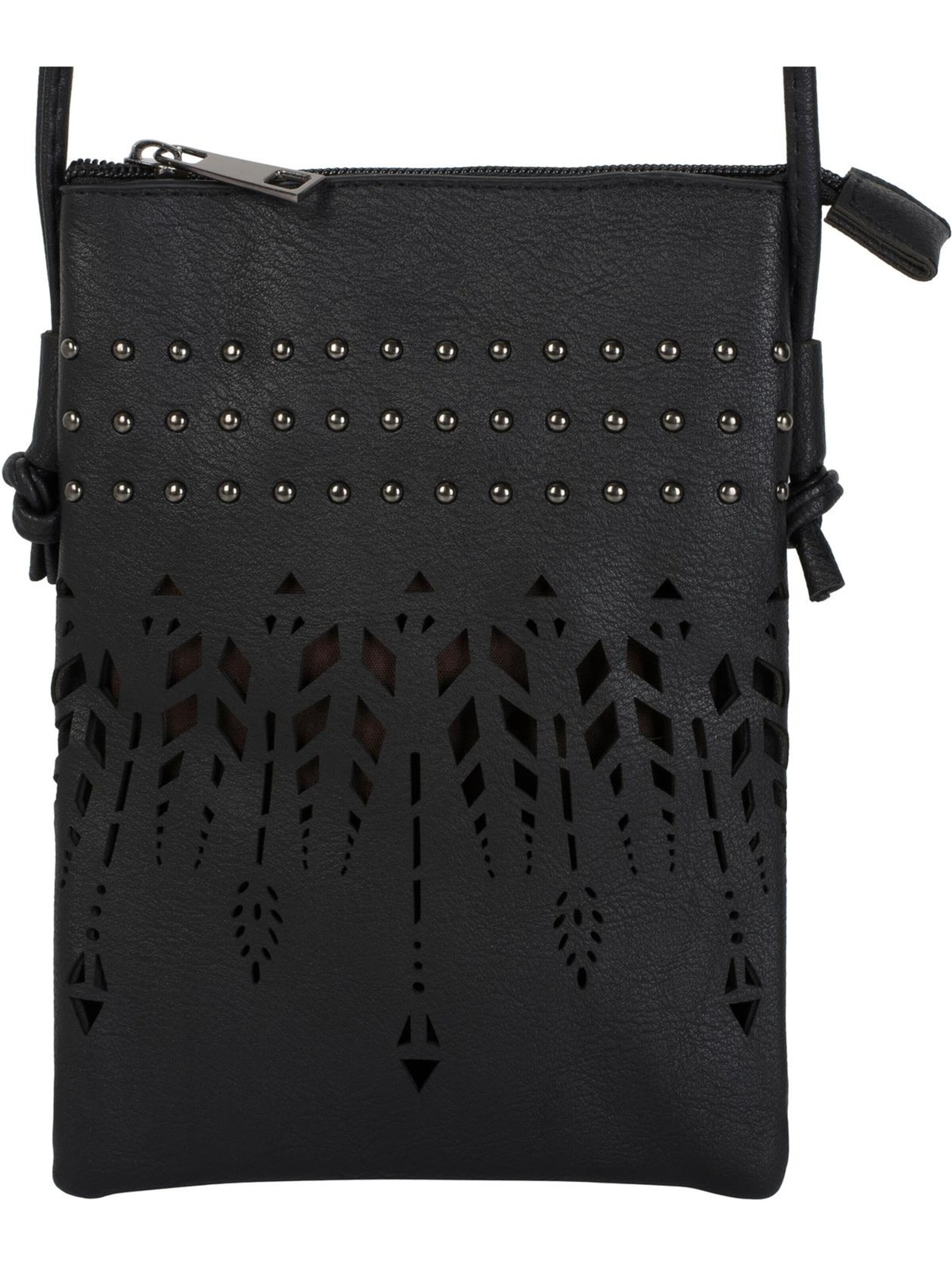 styleBREAKER Umhängetasche 'Mini Umhängetasche Ethno Cutout und Nieten'‌‌‌‌‌ in Schwarz