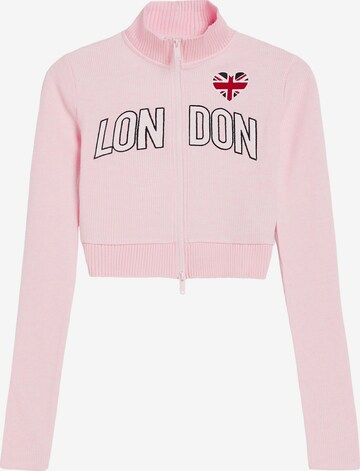 Bershka Knit cardigan in Pink: front