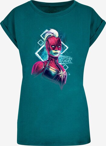 ABSOLUTE CULT Shirt 'Captain Marvel- Neon Warrior' in Groen: voorkant