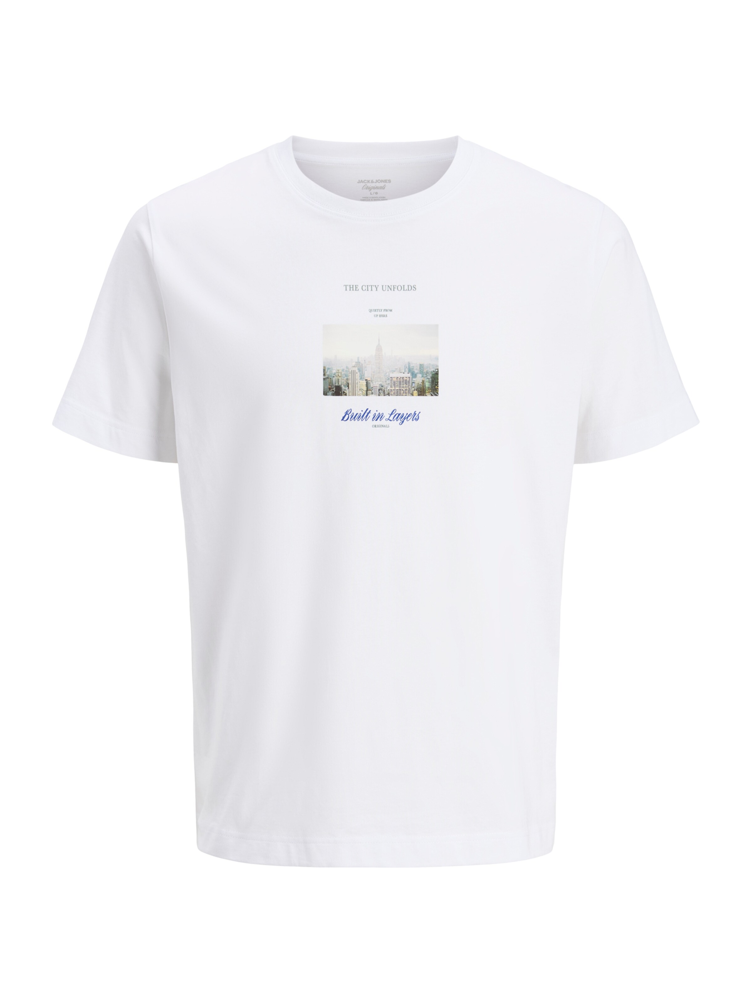 JACK & JONES T-Shirt 'JORFREDERIKSBERG' en S en bleu / gris clair / blanc, Vue avec produit