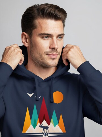 Neverless Sweatshirt 'Berg Elch Polygon'‌‌‌‌ in Blau