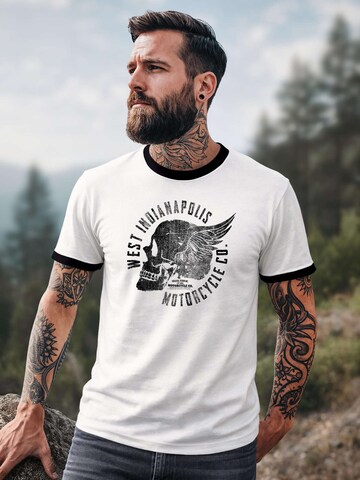 Neverless Shirt 'Motorcycle Skull' in White