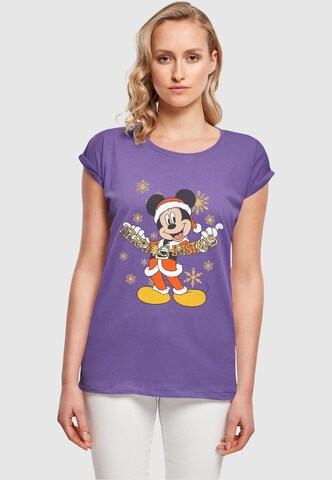 ABSOLUTE CULT Shirt 'Mickey Mouse - Merry Christmas Gold' in Lila: voorkant
