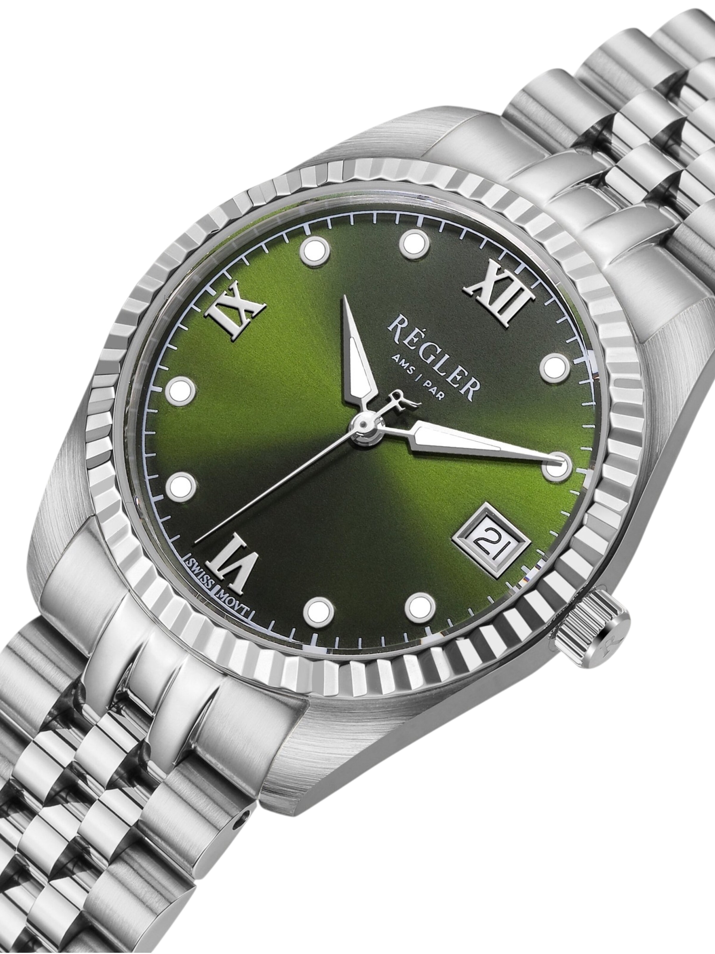 Régler - Relógios analógicos 'Régler Liberté Steel Silver - Olive Green' em prata