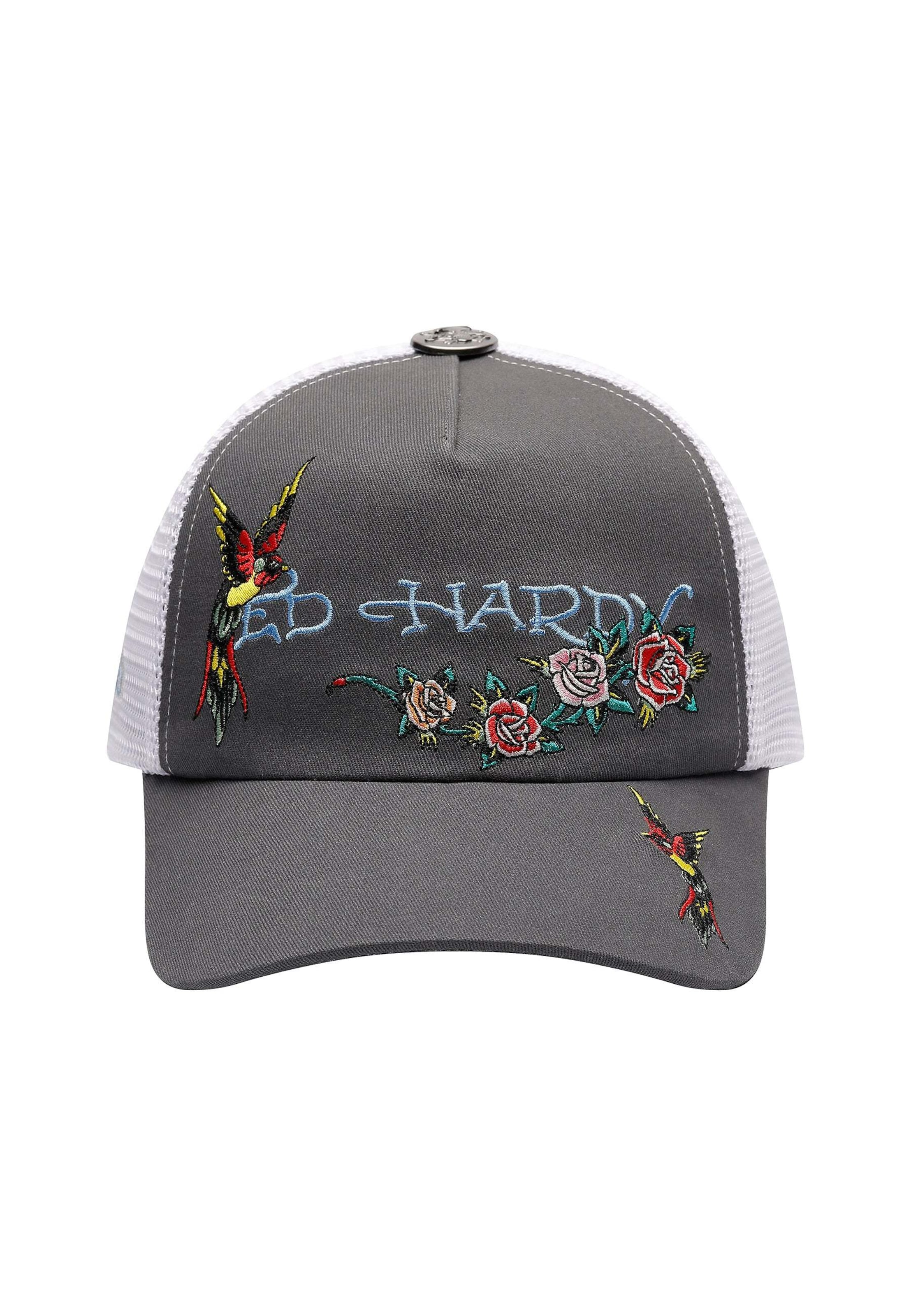 Ed Hardy Cap 'Swallow 5 Panel' in Grau: Vorderseite