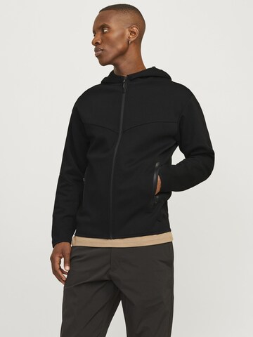 JACK & JONES Zip-Up Hoodie 'JCOFusion' in Black: front