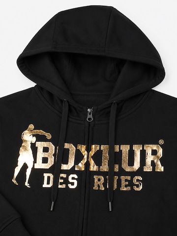 Boxeur des Rues Sweatshirt 'Herren Hoodie Fitted Boxeur des Rues mit Reißverschluss und Kapuze, Schwarz, Goldenes Logo, Baumwolle' in Zwart