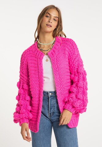 rozā IZIA "Oversize" stila adīta jaka: no priekšpuses