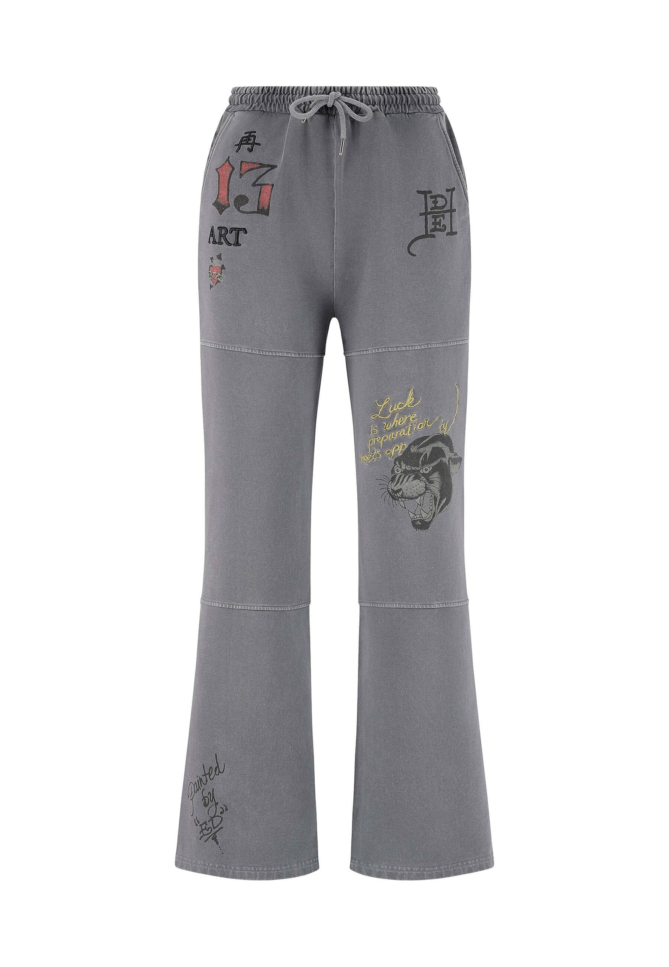 Wide Leg Pantalon Ed Hardy en gris : devant