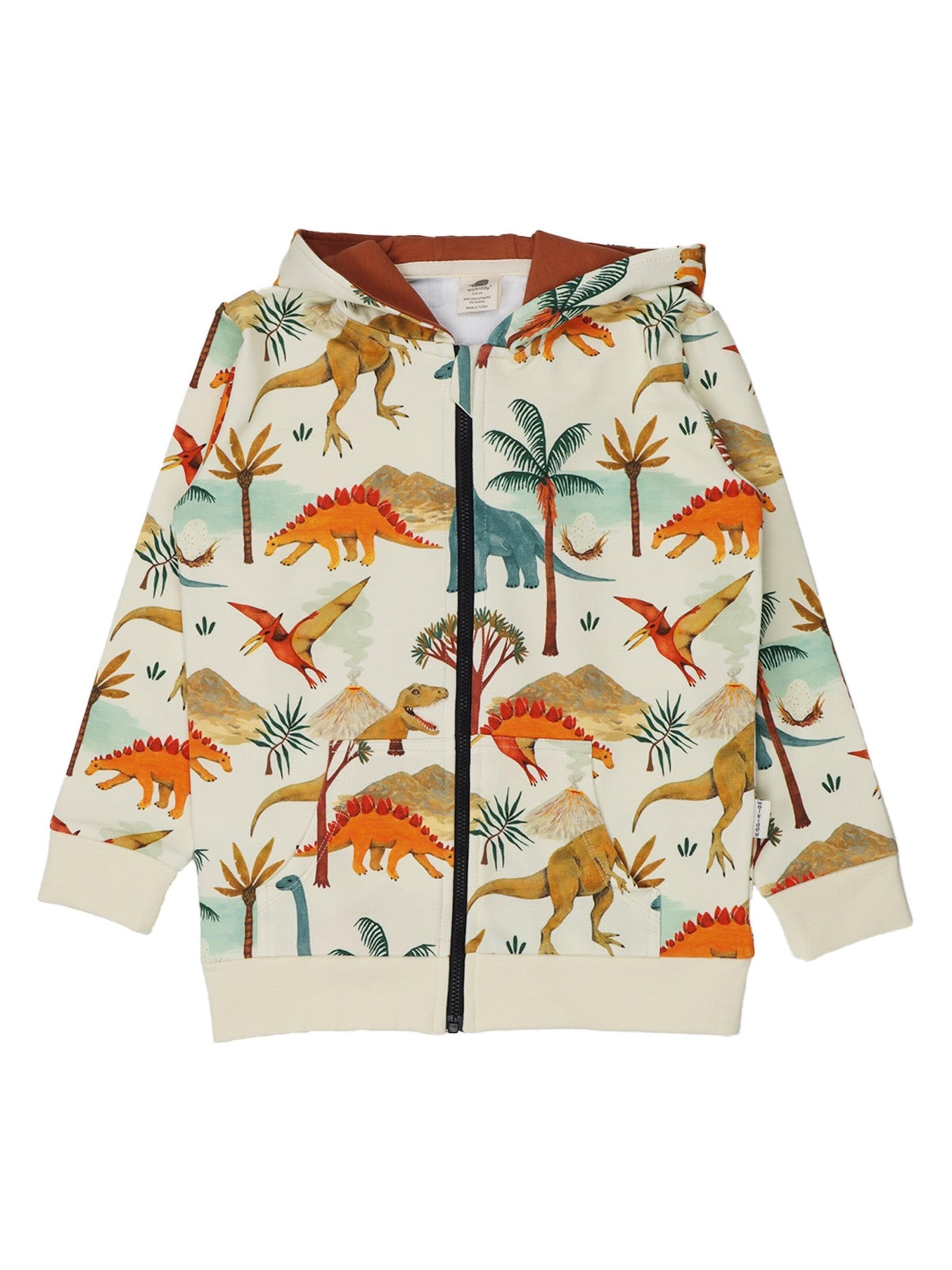 Walkiddy Zip-Up Hoodie 'Walkiddy - Dinasaur World Sweat Jacket' in Beige: front