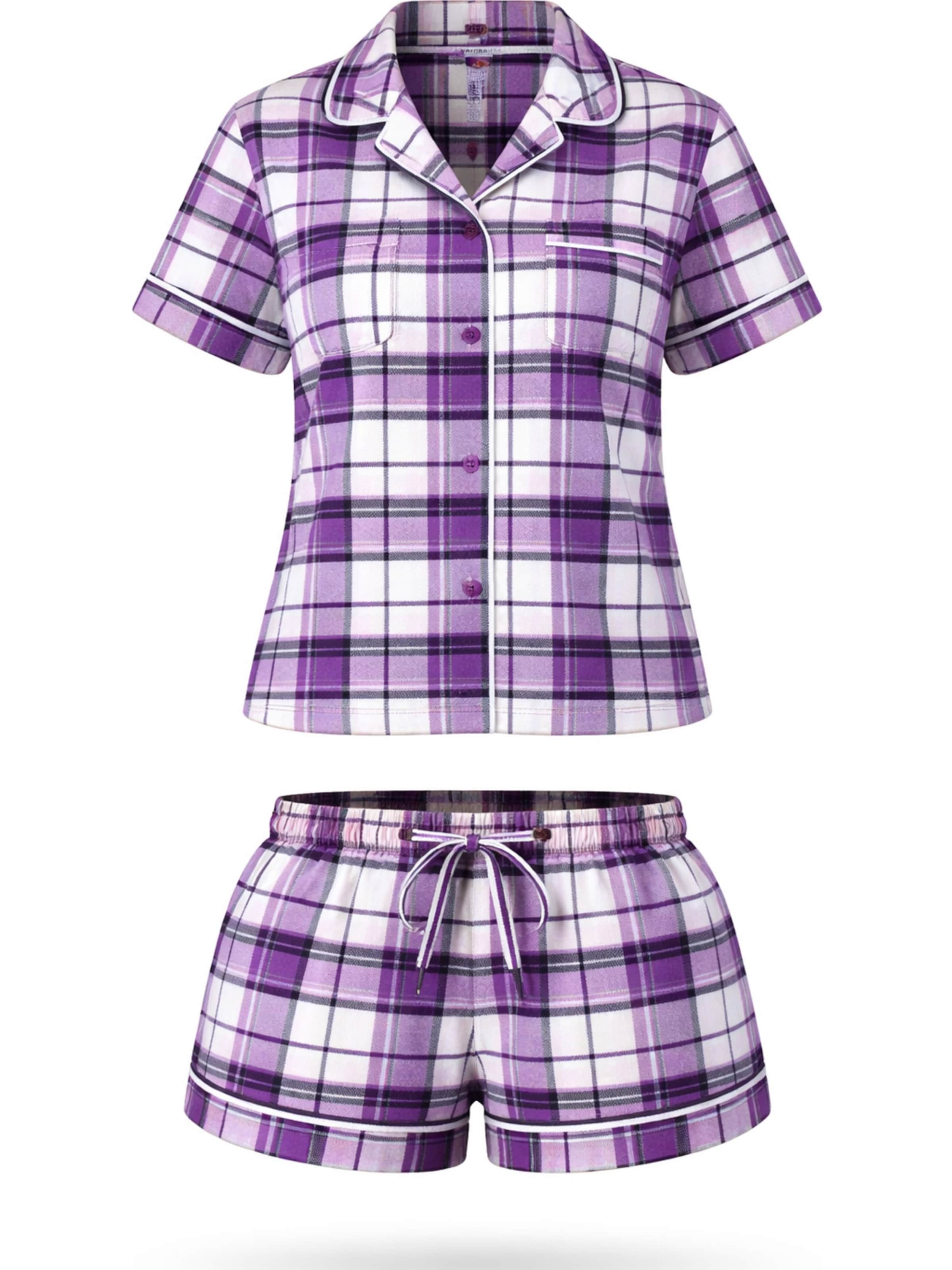 LEAFLETIC Shorty 'Leafletic Women’s Check Night Wear Short Set for Women'‌‌‌‌‌‌‌ in Lila: Vorderseite