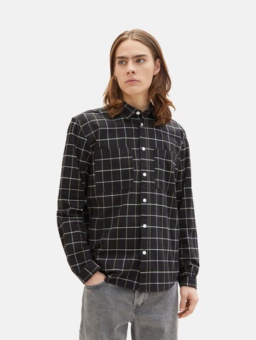 TOM TAILOR DENIM Comfort fit Button Up Shirt in Black: front