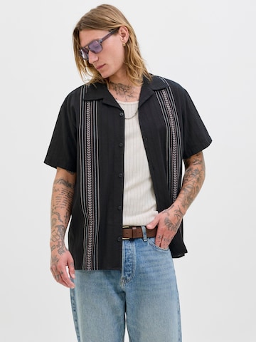JACK & JONES Comfort fit Button Up Shirt in Black: front