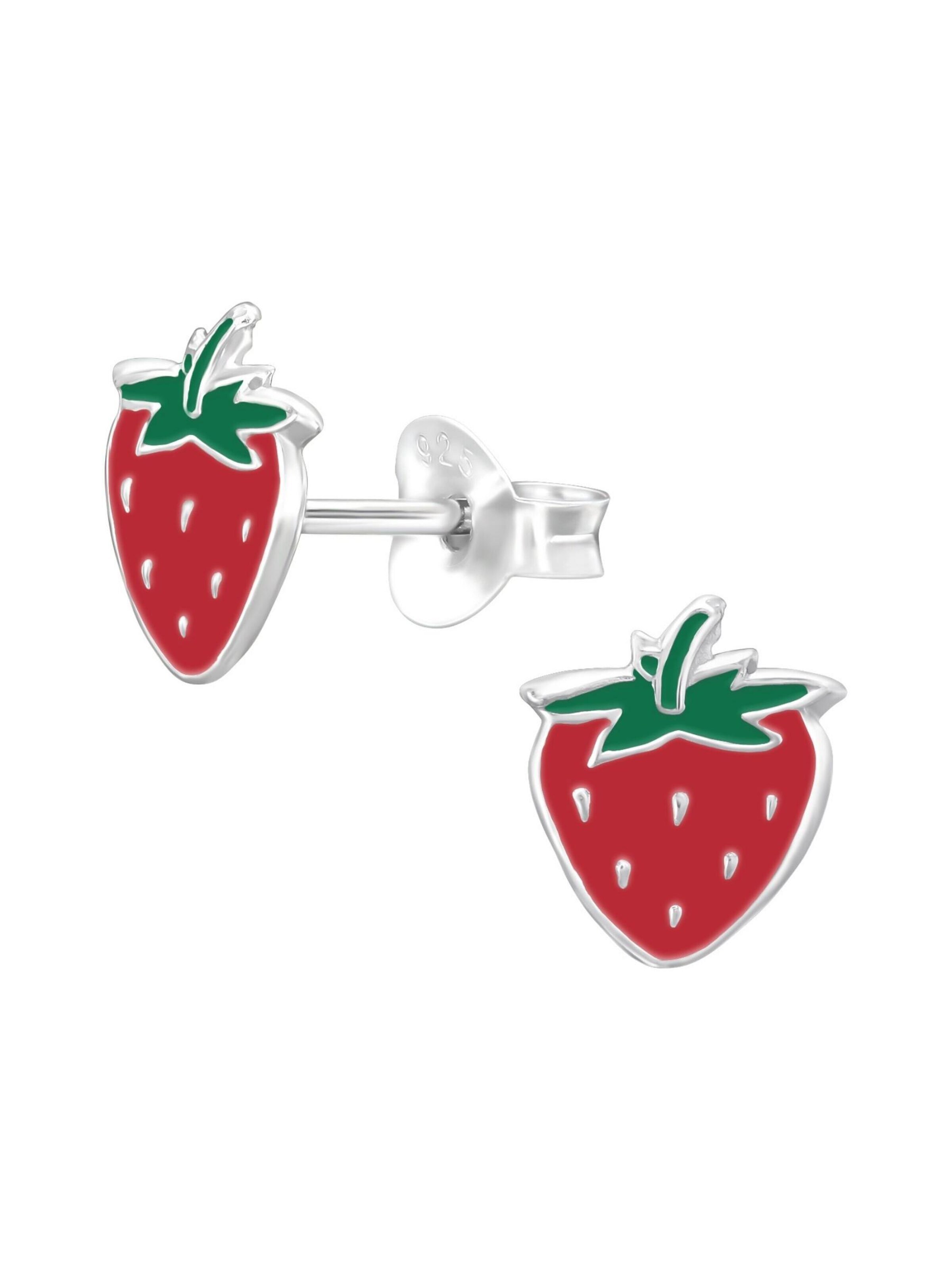 Bijou 'Childrens Silver Strawberry Ear Studs' Maxte en rouge : devant