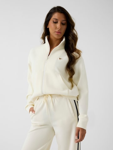 GUESS Athletic Zip-Up Hoodie in Beige: front