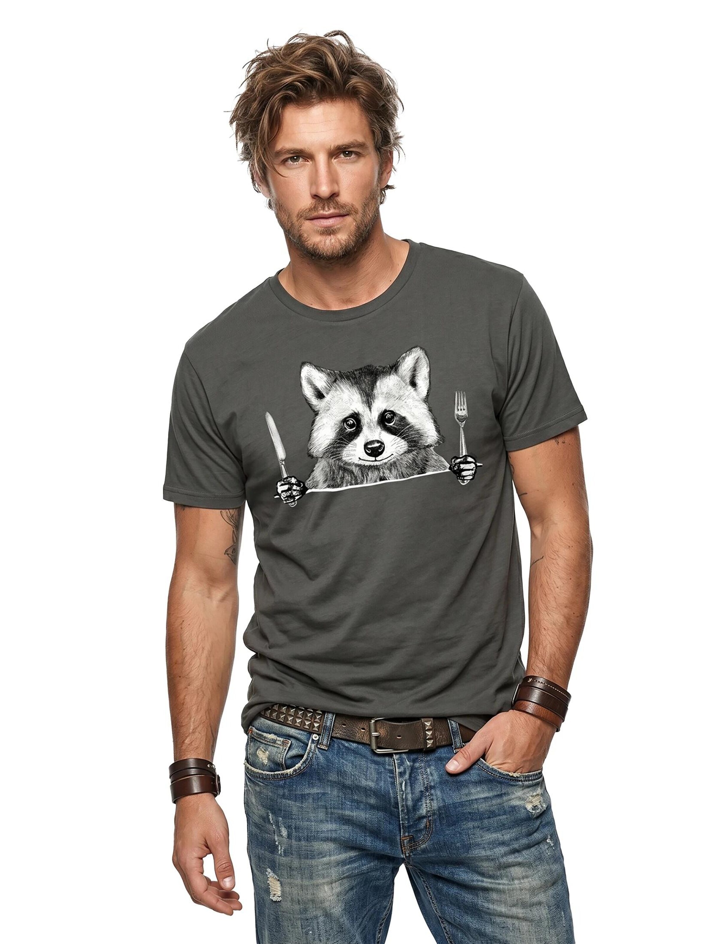 MAKAYA Shirt 'Waschbär Gabel' in Grey