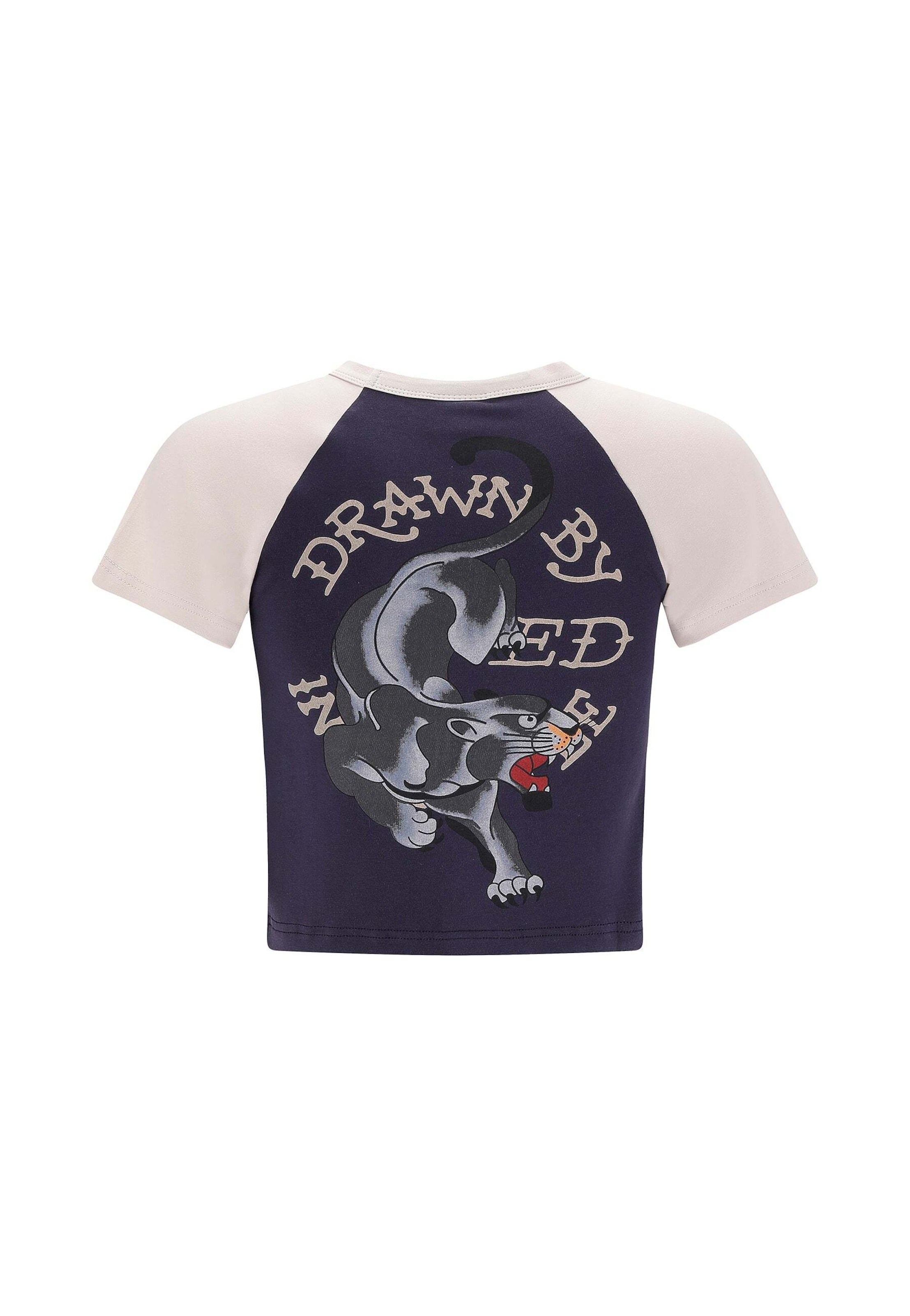 Ed Hardy Shirt 'Drawn Panther Ringer' in Blue