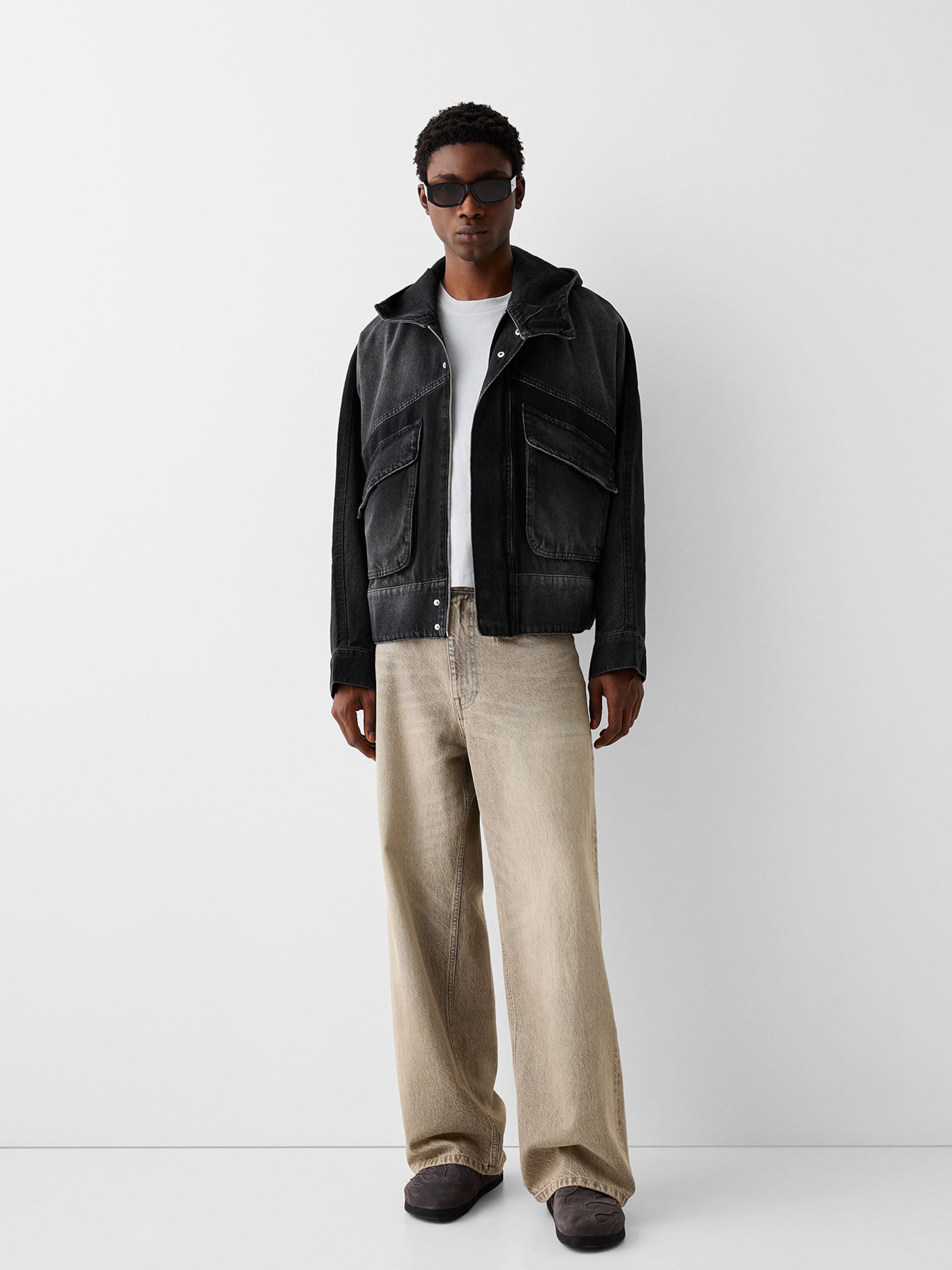 Black denim jacket bershka hot sale