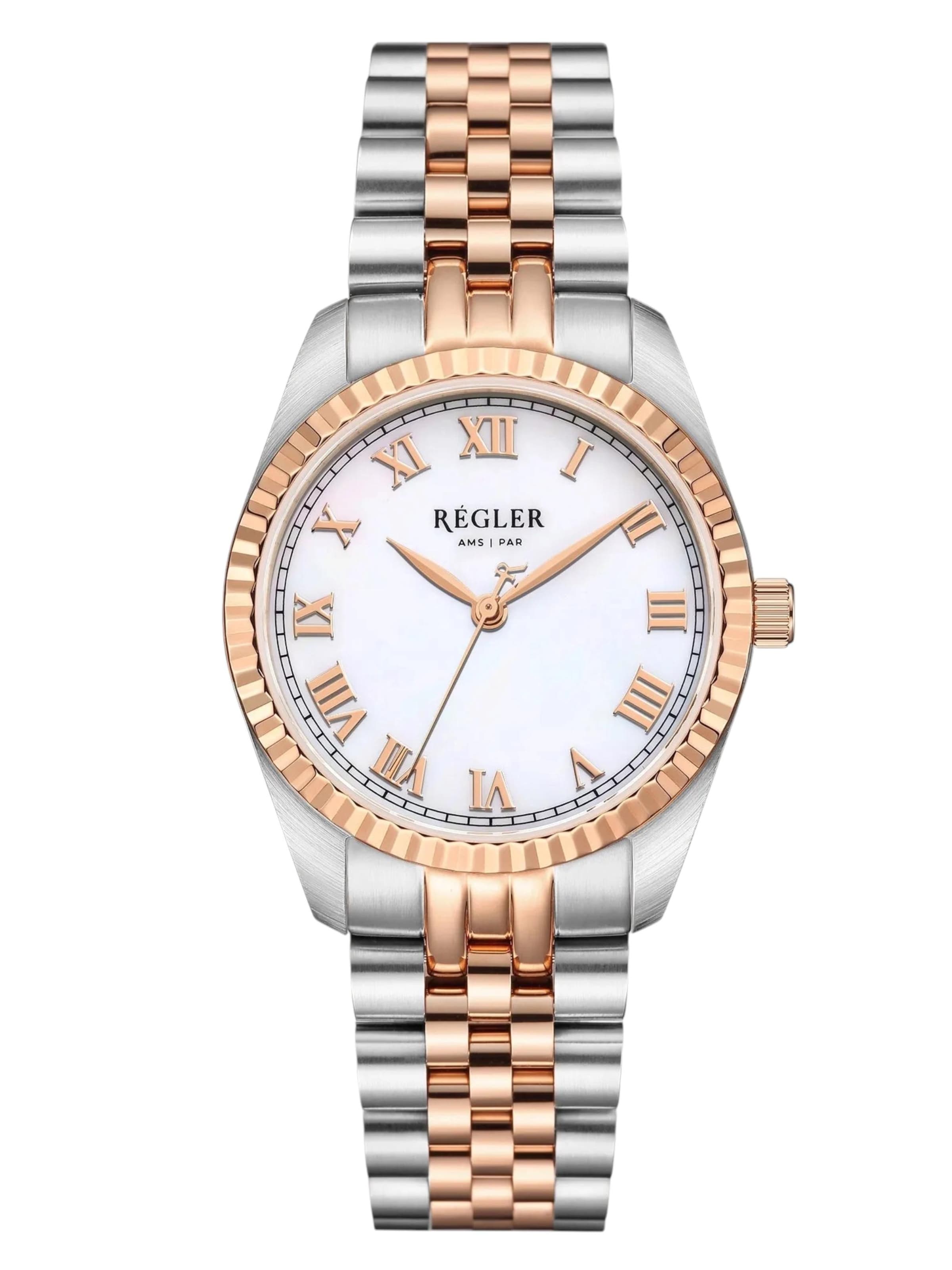Régler Analoog horloge 'Régler Infinité Steel Silver/Rose Gold - Pearl' in Goud: voorkant