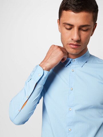 BOSS Orange Slim fit Button Up Shirt 'Magneton' in Blue