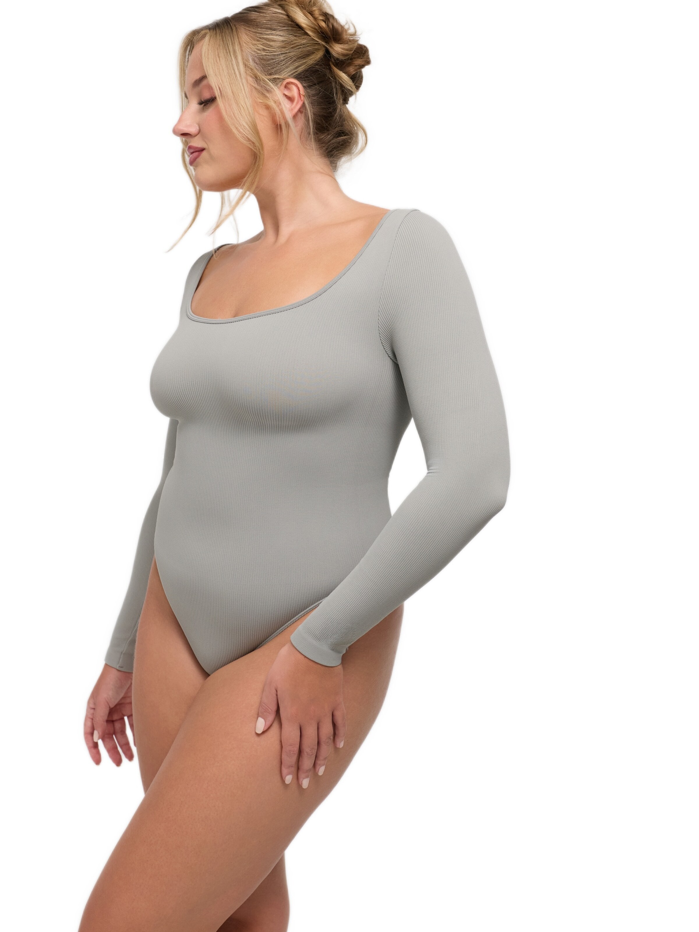 cfab Body 'Ribbed Longsleeve Sculpting Bodysuit with Slip' in Grijs