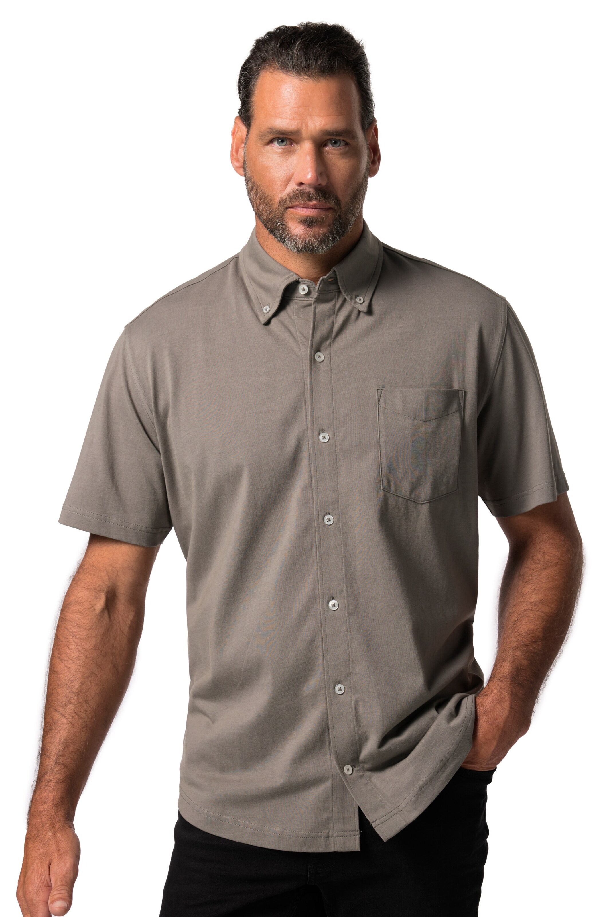 JP1880 Regular fit Overhemd in Grijs: voorkant