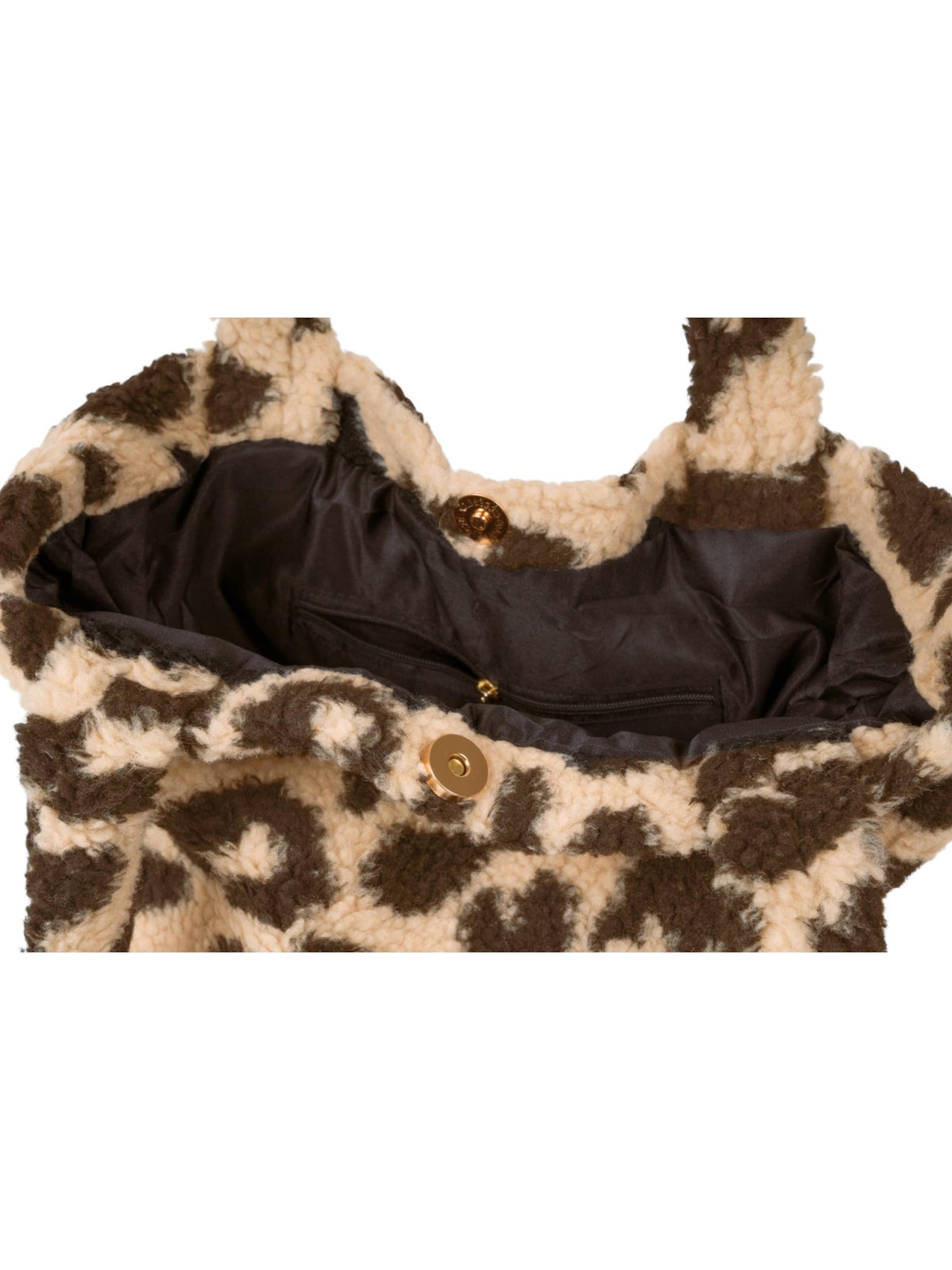 styleBREAKER Shoulder bag 'Leo Shopper Teddyfell Optik' in Brown