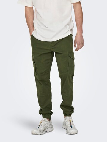 Only & Sons Tapered Cargobukser 'Carter' i grøn: forside