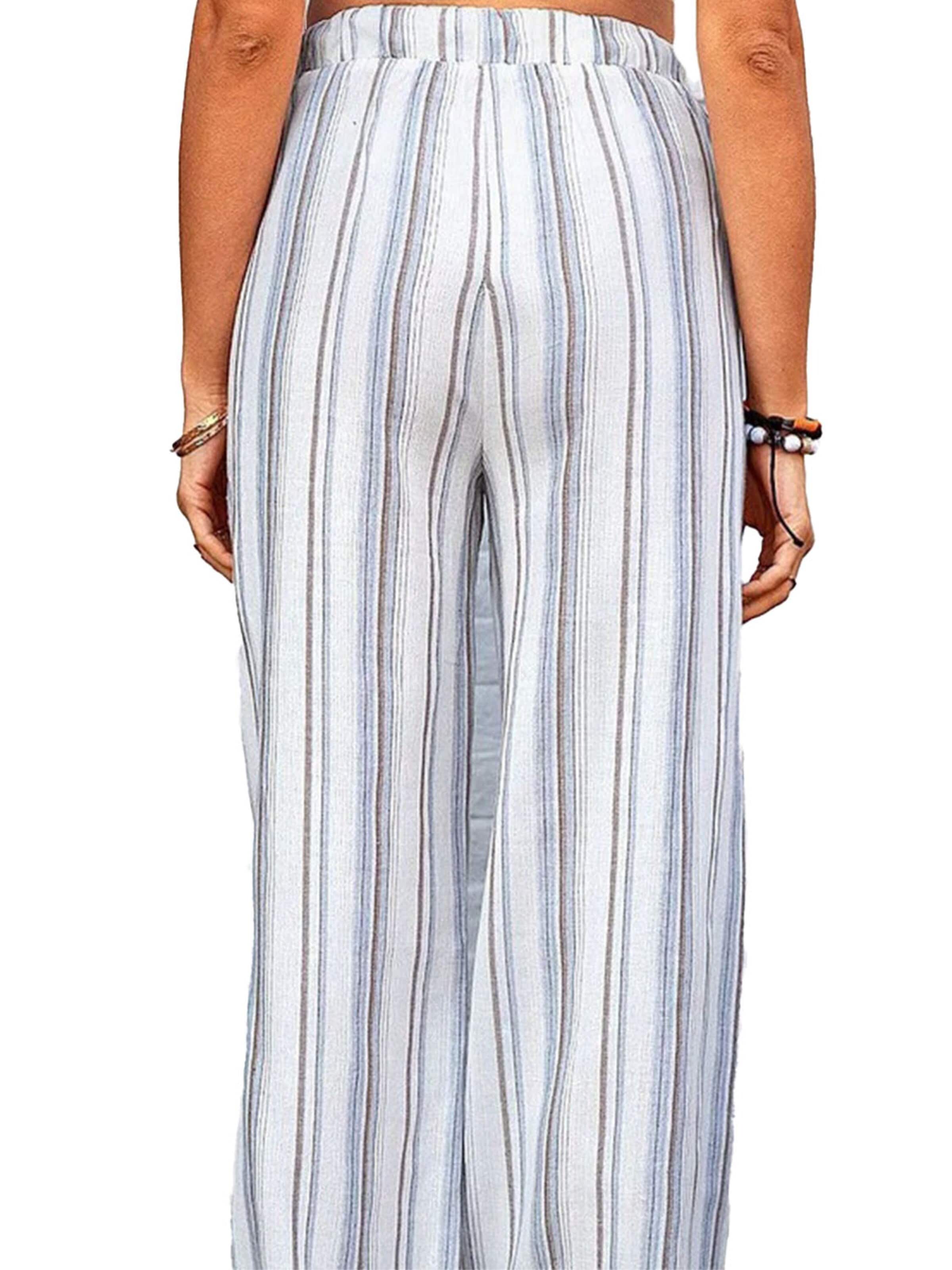 KoJooin Normalny krój Spodnie 'Damen Weite Freizeithose Mit Streifenprint Kordelzug Und Taschen Reisehose' w kolorze niebieski