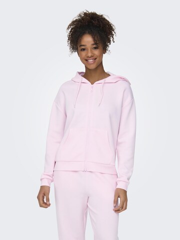 ONLY PLAY Athletic Zip-Up Hoodie 'LOUNGE' in Pink: front