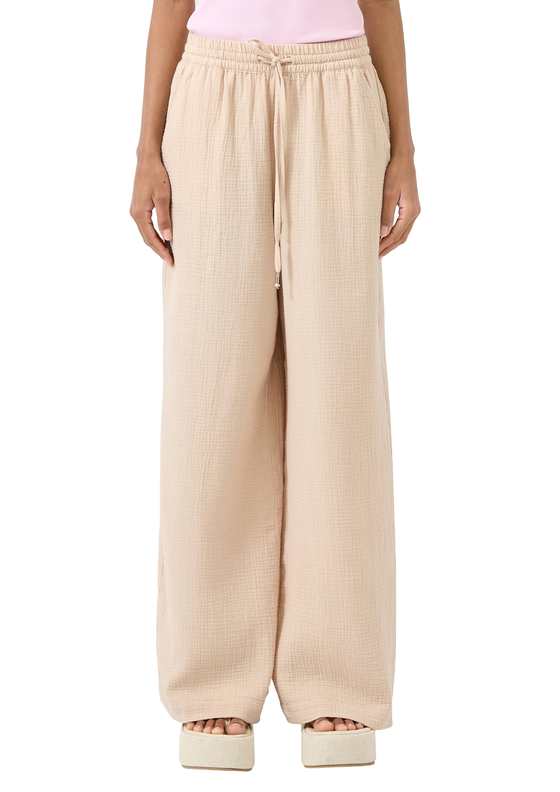 Wide Leg Pantalon QS en beige : devant