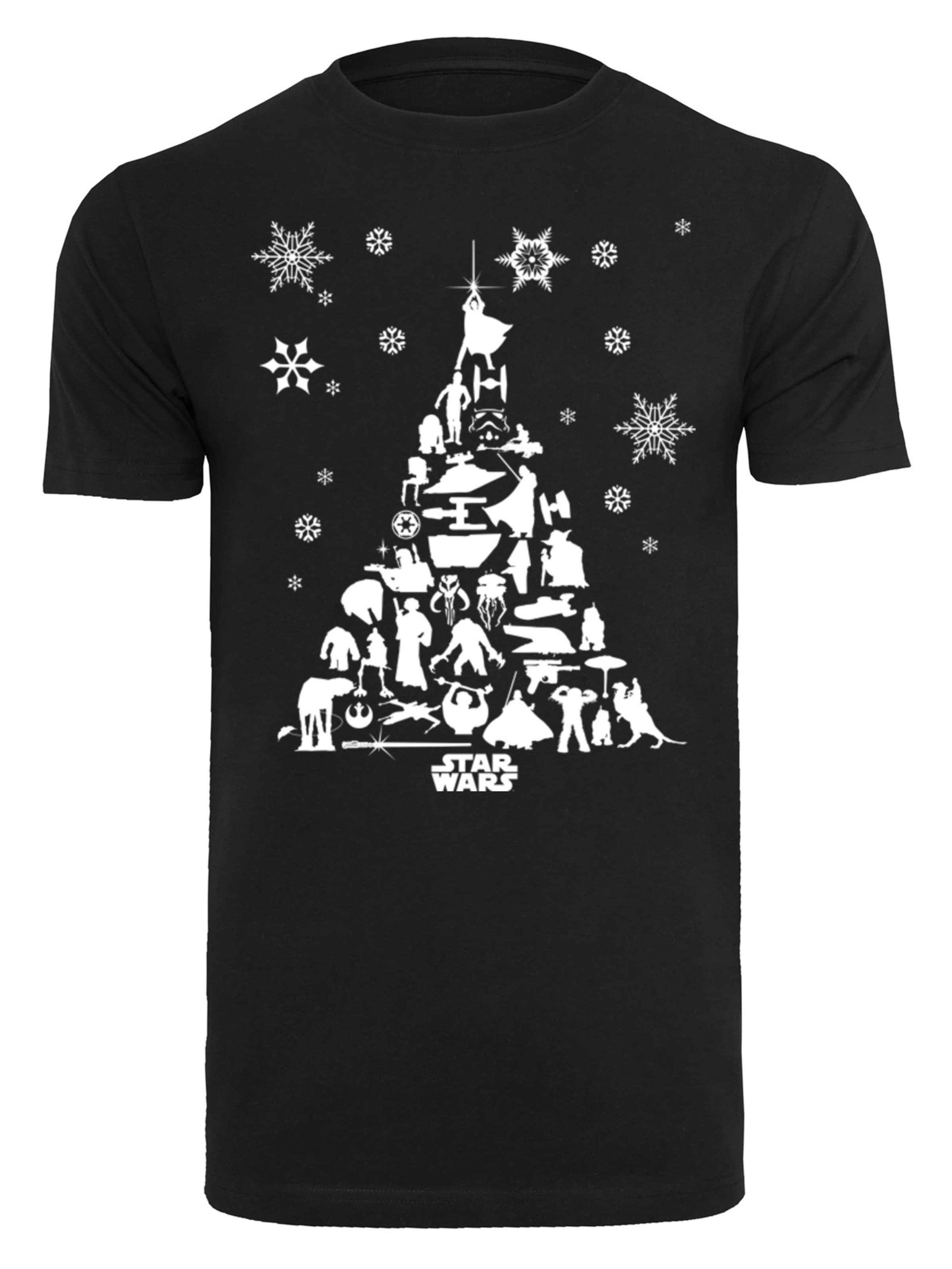 F4NT4STIC Shirt 'Star Wars Christmas Tree' in Zwart: voorkant
