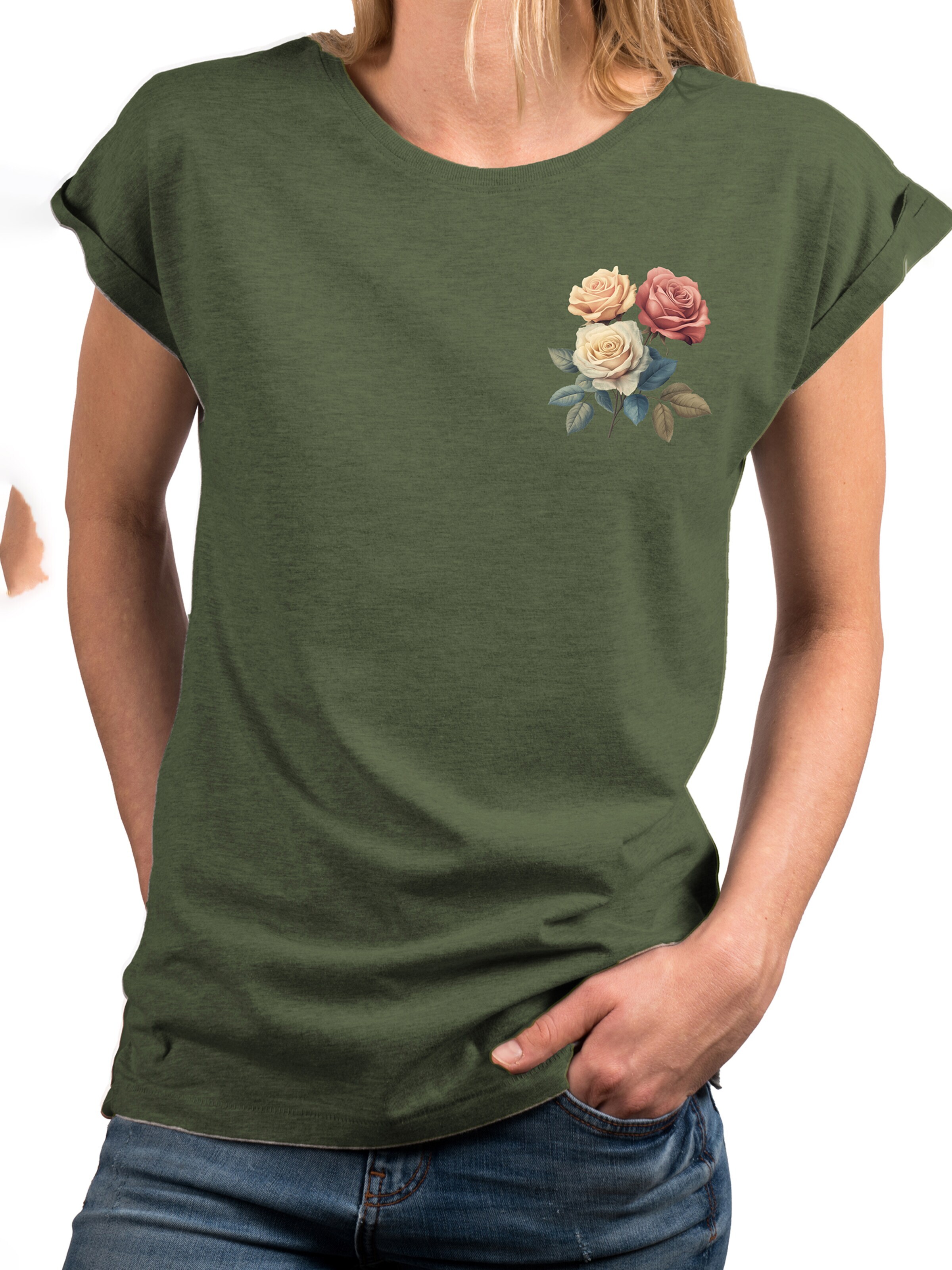 MAKAYA Shirt 'Three Roses' in Green