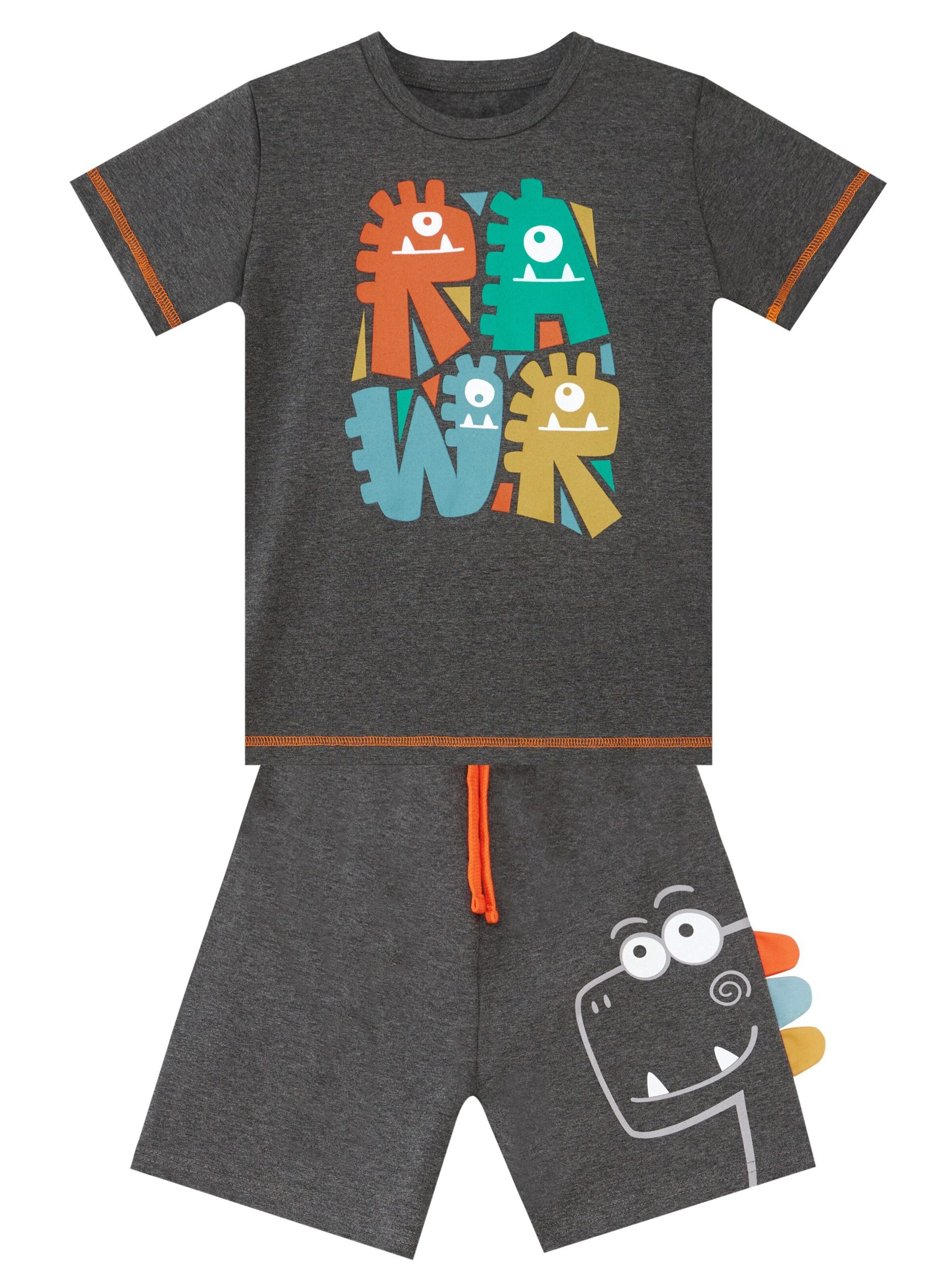 Denokids Set 'Rawr Dino' in Grau: Vorderseite