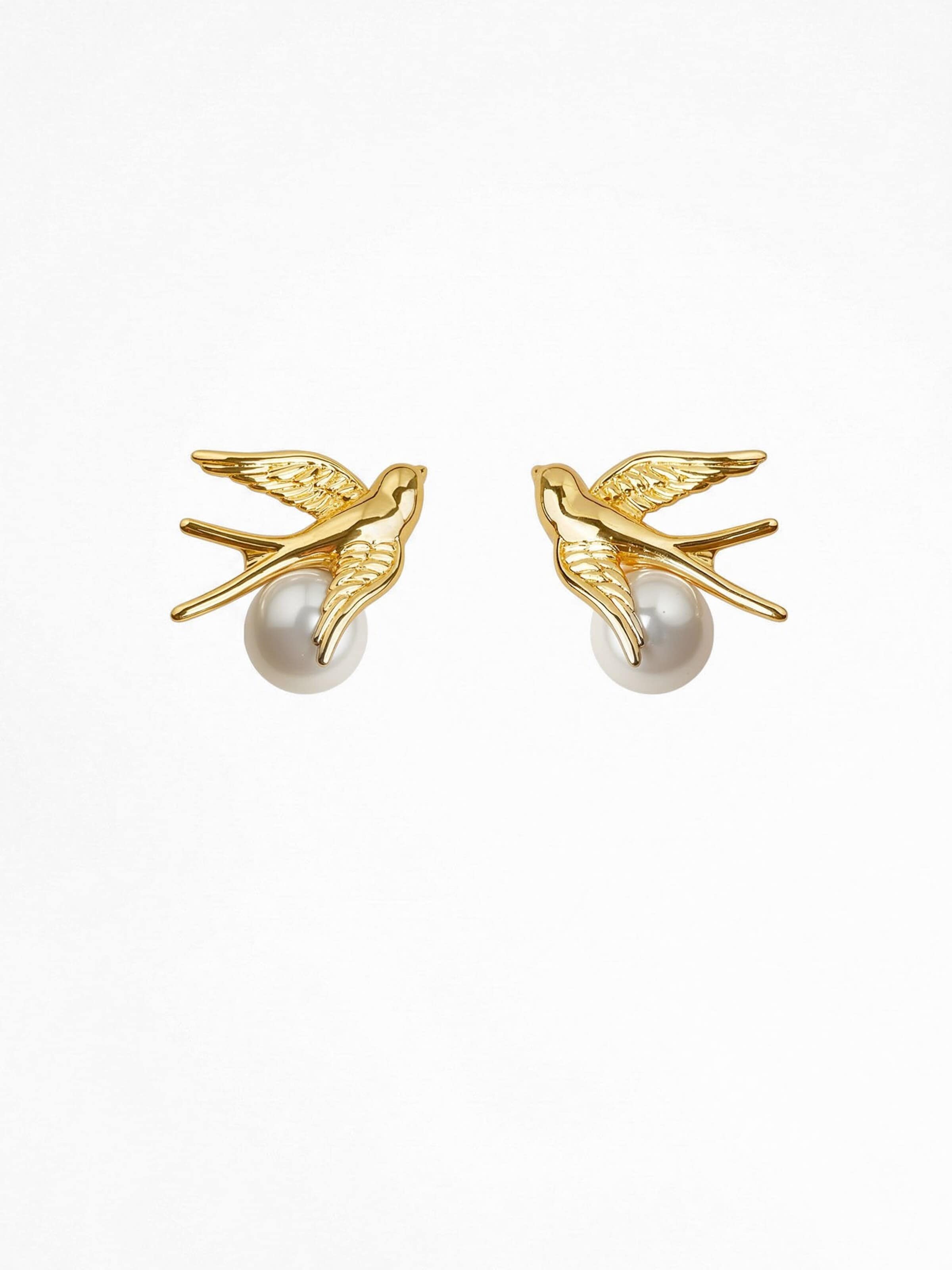 Nemomatheo Earrings 'Hirondelle – Schwalbe & Perle' in Gold: front